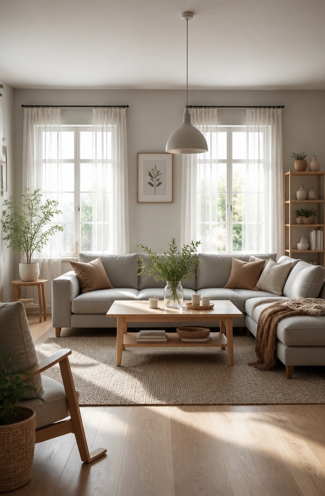 Scandinavian Grey and Brown Living Room