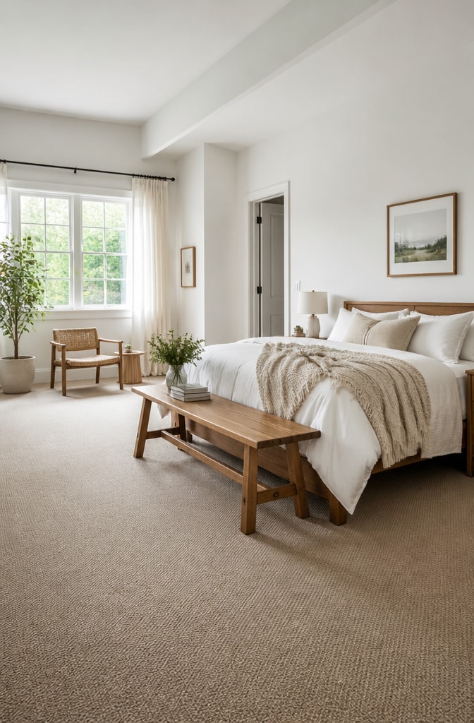 Scandinavian Inspired Brown Carpet Bedroom