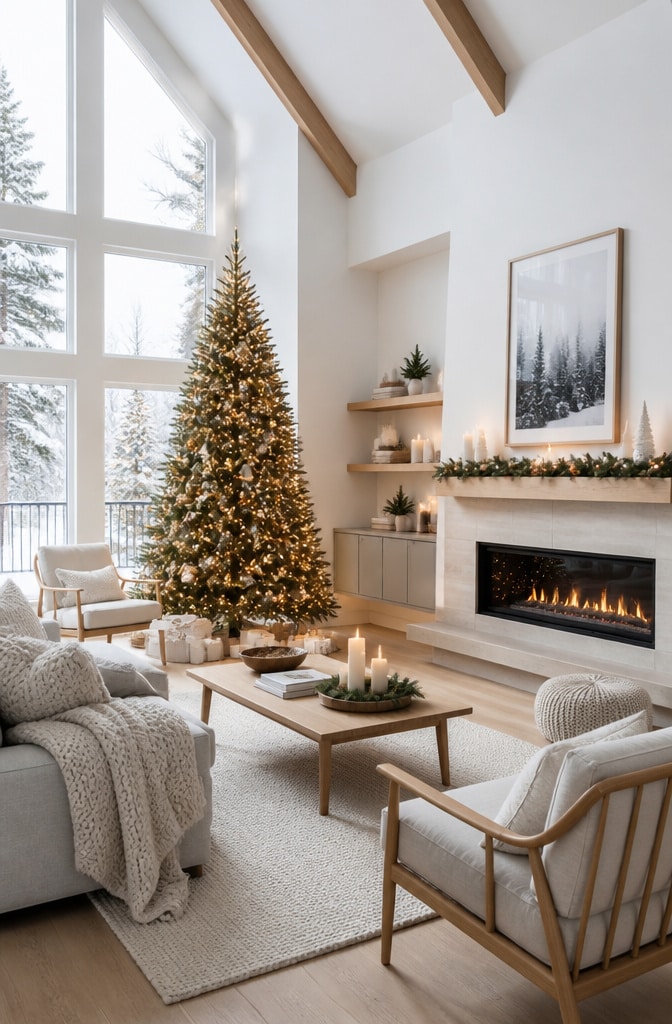 12 Cozy Neutral Christmas Living Room Ideas for a Warm Holiday Atmosphere