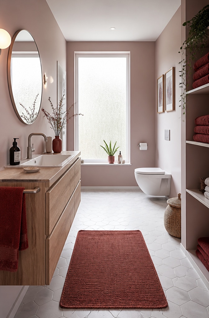 Scandinavian Soft Pink and Red Bathroom
