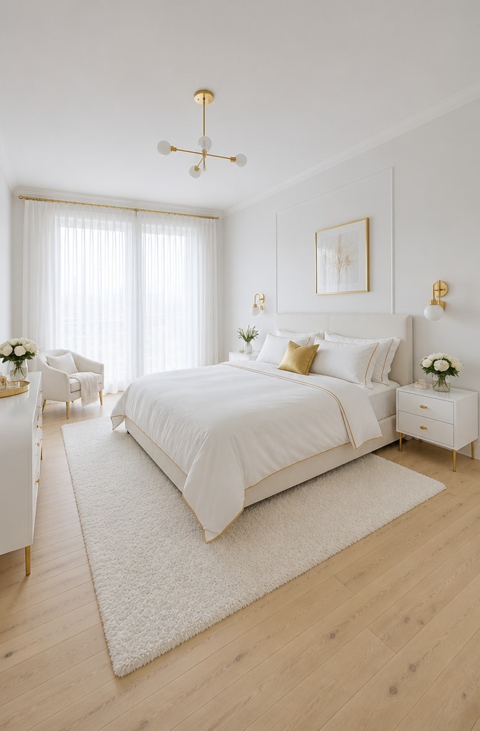 Scandinavian White and Gold Bedroom