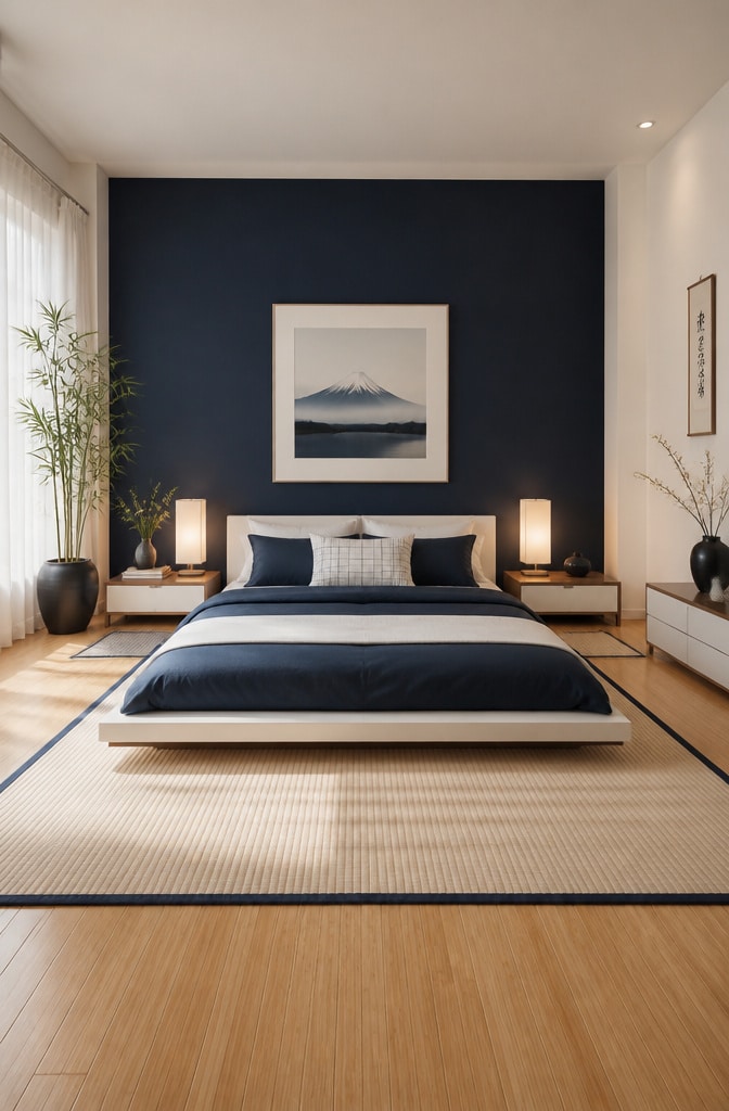 Serene Navy and White Zen Bedroom