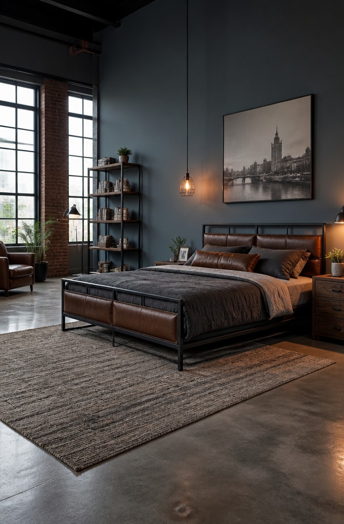 Slate Blue Industrial Chic Bedroom