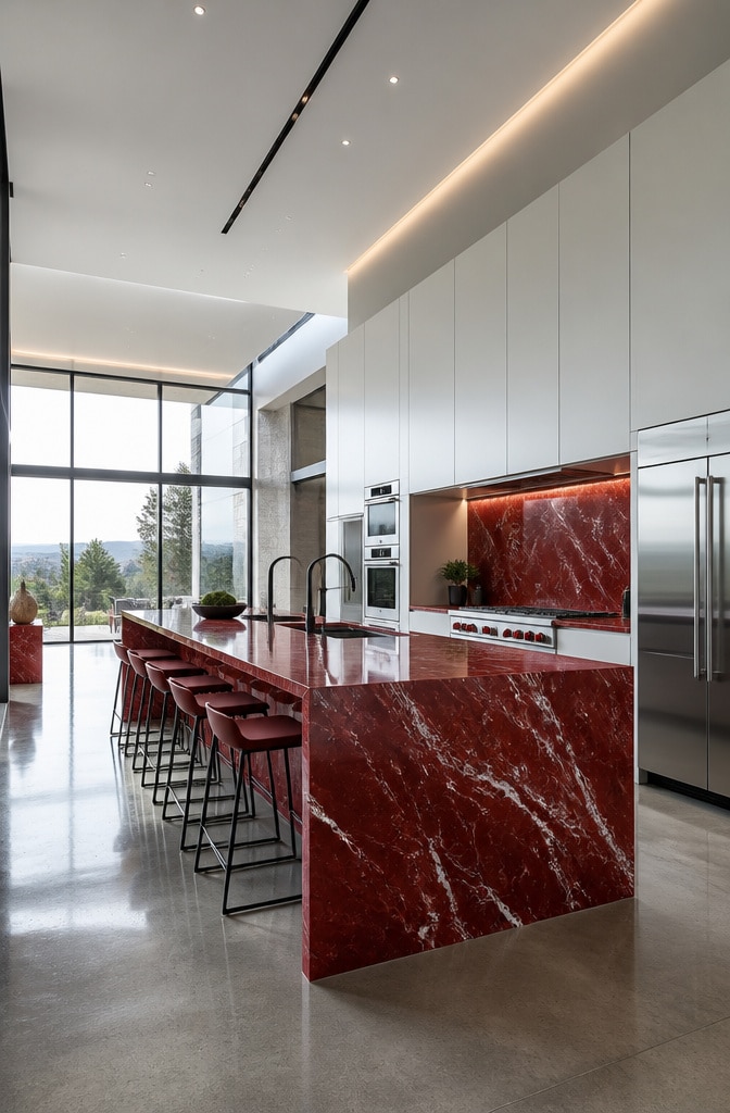 Sleek Modern Red Marble Kitchen