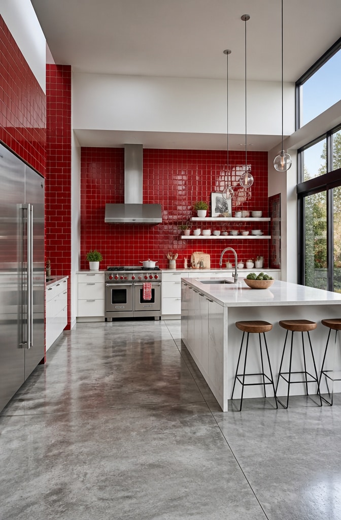 Sleek Modern Red Tile Kitchen