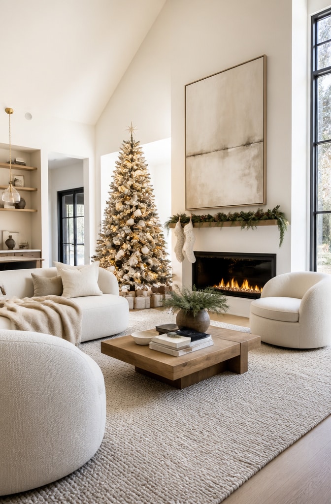 Soft Contemporary Neutral Christmas Living Room