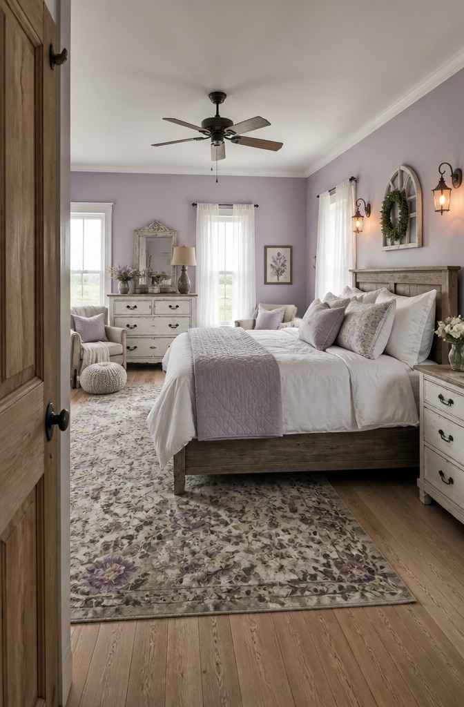 Soft Lavender Farmhouse Bedroom Tranquility