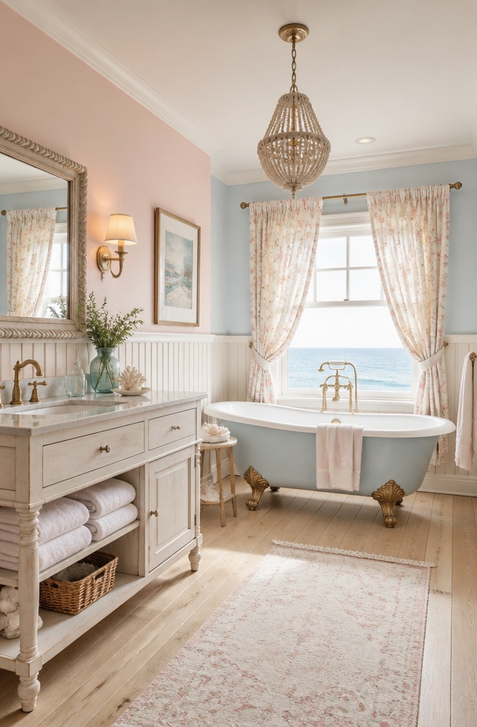 Soft Pastel Coastal Cottage Spa Bathroom