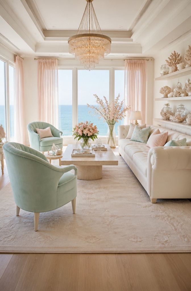 Soft Pastel Coastal Living Room with Airy Elegance