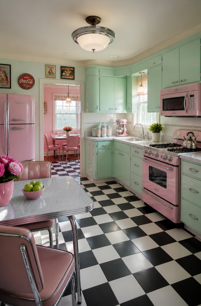 Soft Pastel Mint Green Retro Kitchen
