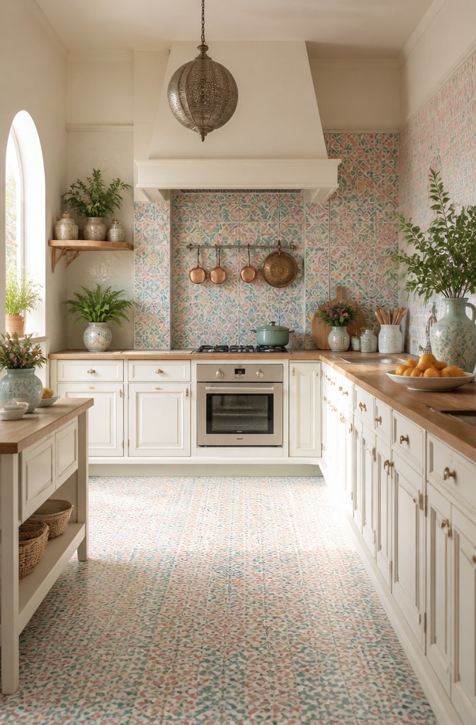 Soft Pastel Moroccan Tile Kitchen