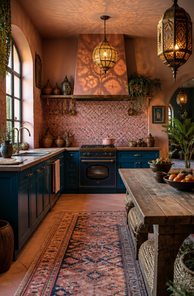 Soft Pink Moroccan Tile Kitchen
