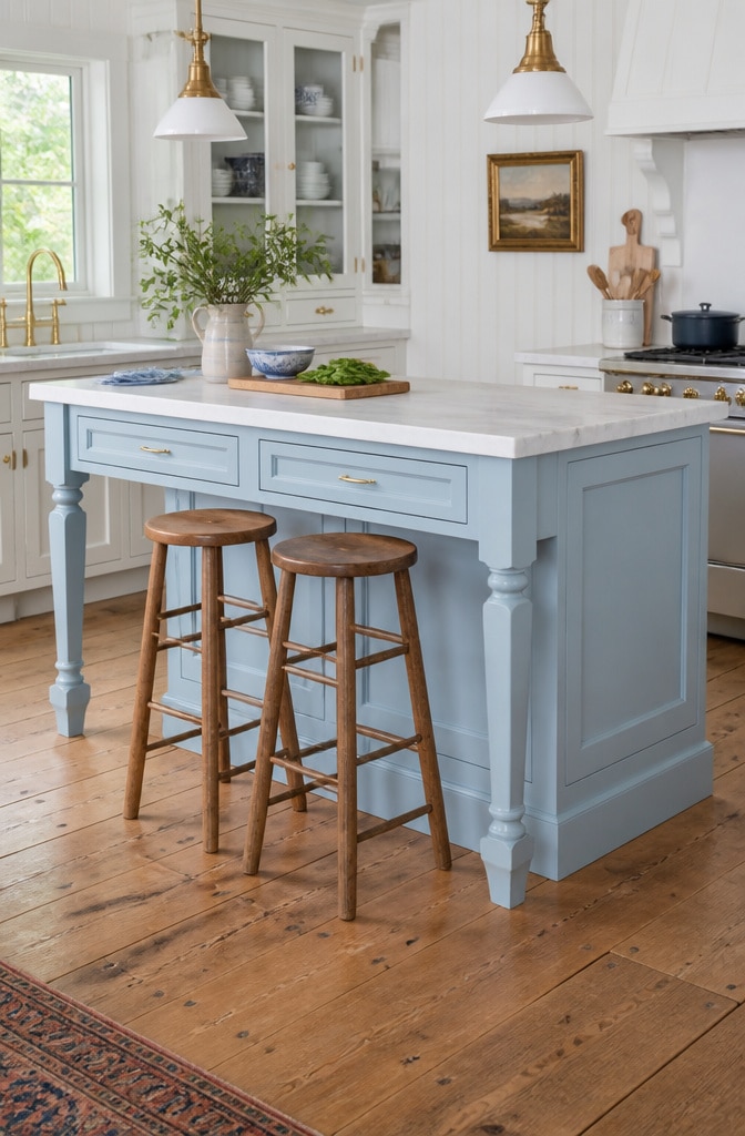 Soft Powder Blue Shaker Style Kitchen Island
