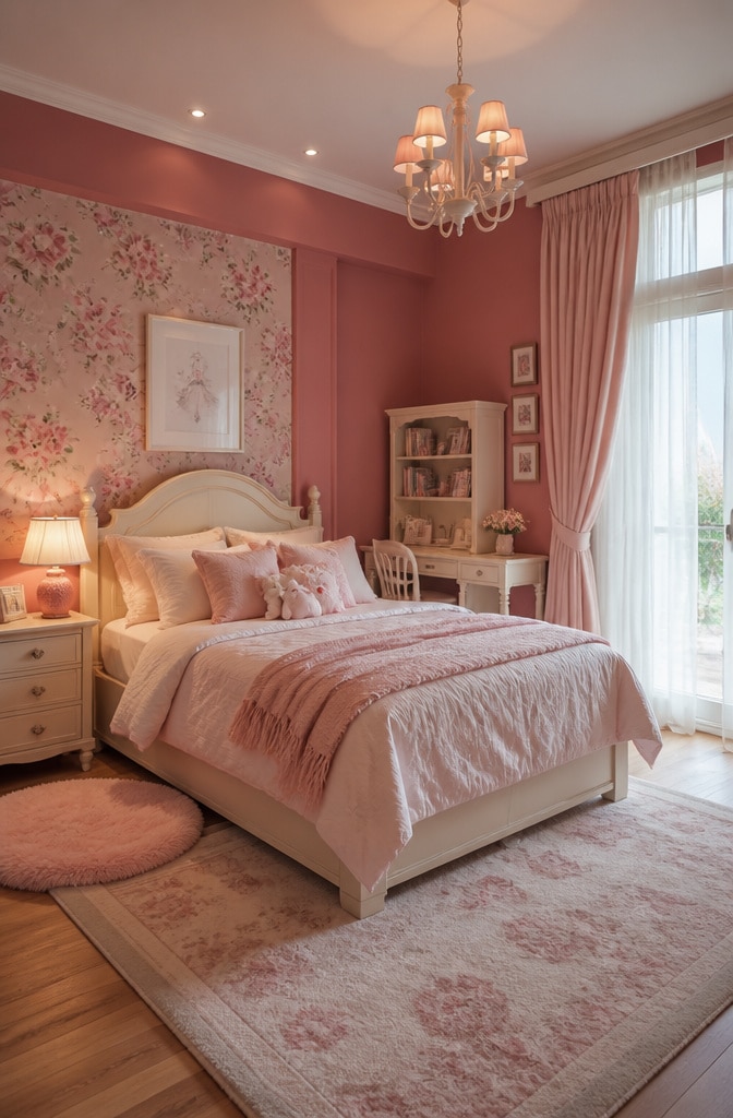 Soft Red Pastel Dream Bedroom
