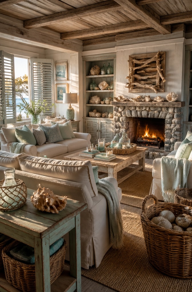 Sun-bleached Rustic Beach Cottage Living Room