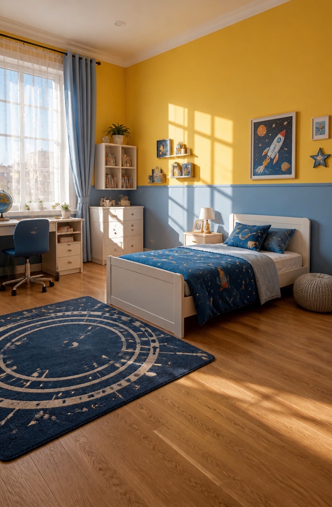 Sunny Yellow and Sky Blue Bedroom