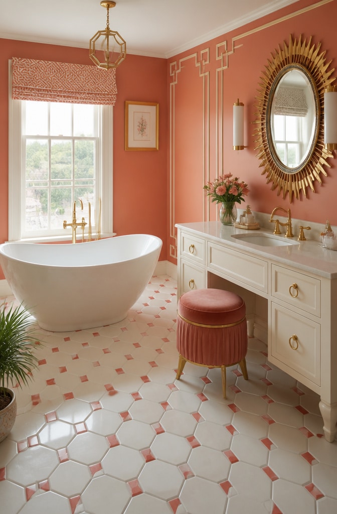 Sunset Coral and Cream Art Deco Bathroom