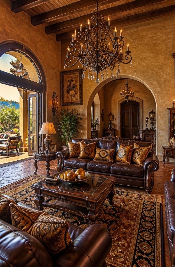 Traditional Brown and Gold Mediterranean Living Room
