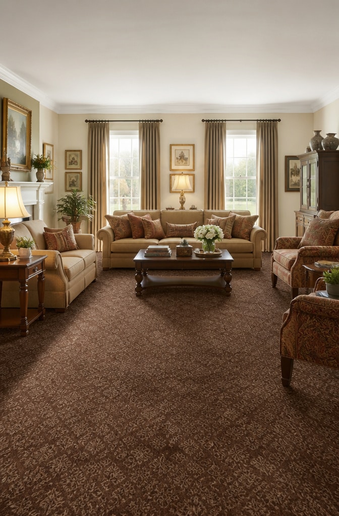 Traditional Brown Carpet Living Room