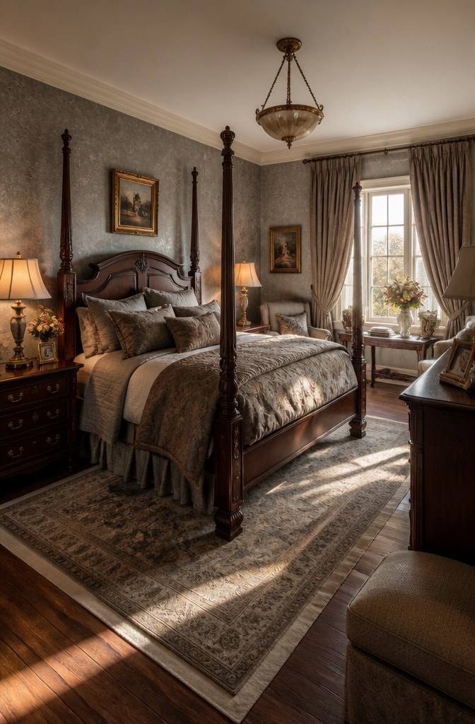 Traditional Cozy Grey and Brown Bedroom
