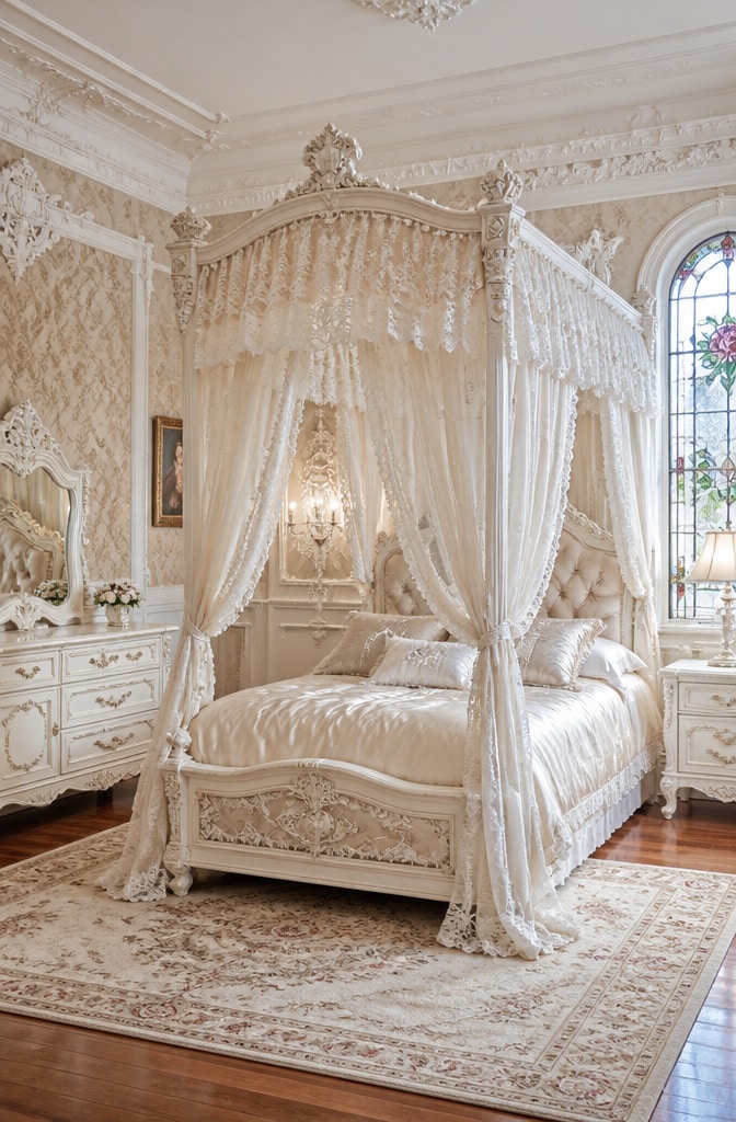 Traditional Cream and White Victorian Bedroom