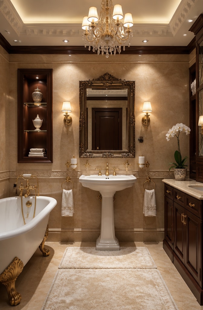 Traditional Elegant Beige and Brown Bathroom