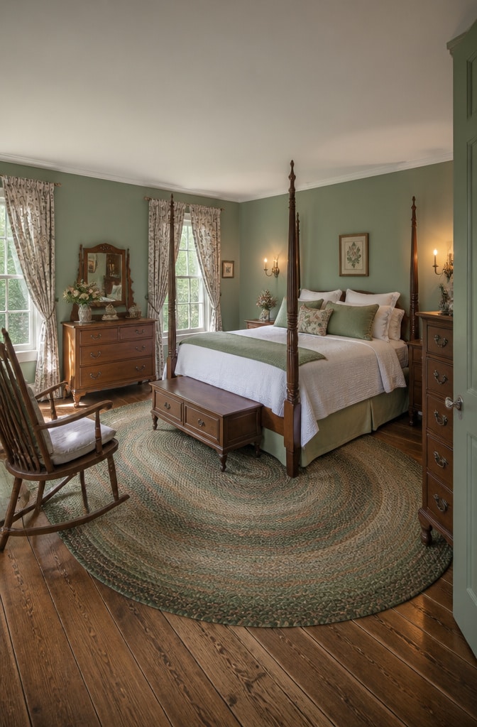 Traditional Farmhouse Bedroom in Sage Green