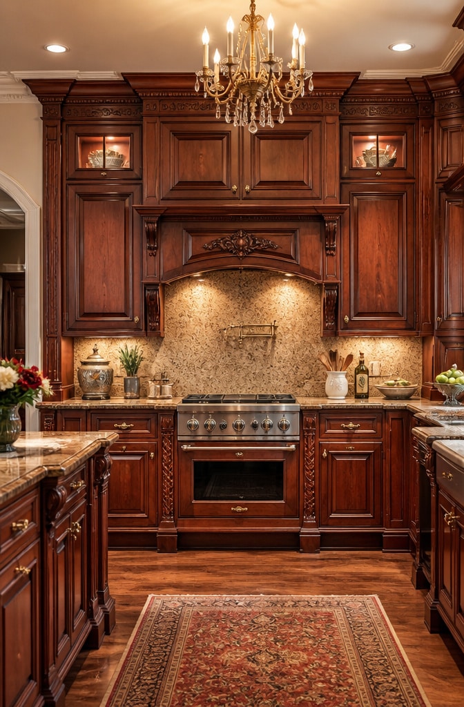 Traditional Red Oak Cabinets with Crown Molding