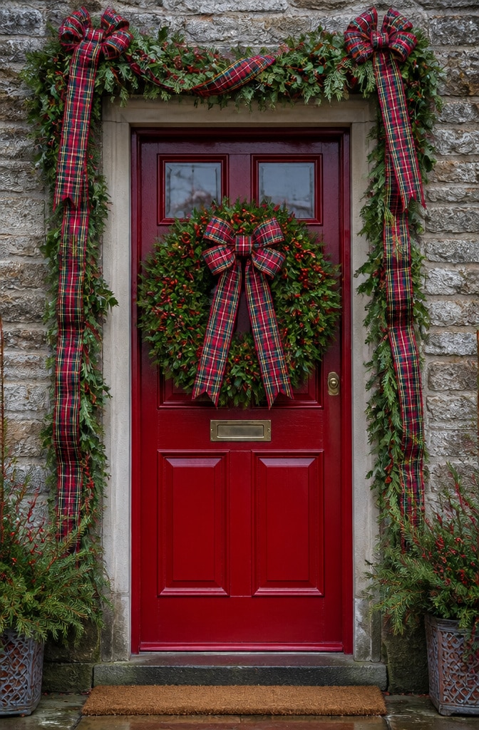 Traditional Scottish Tartan and Holly Door