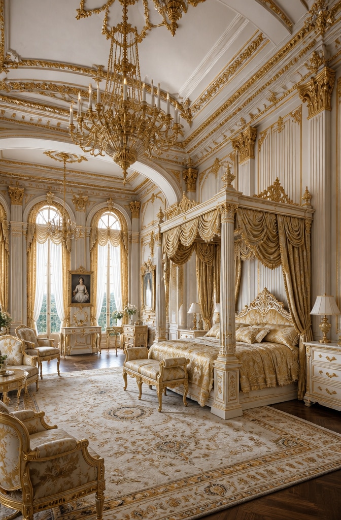 Traditional White and Gold Imperial Bedroom