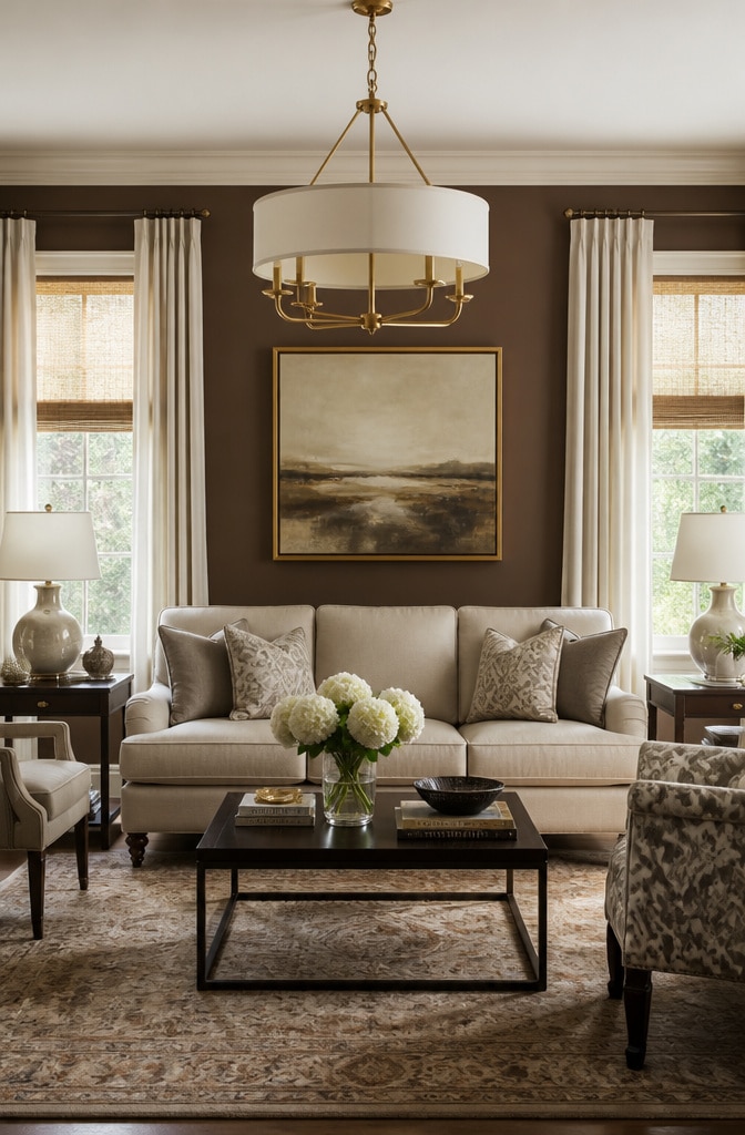 Transitional Brown Walls Living Room