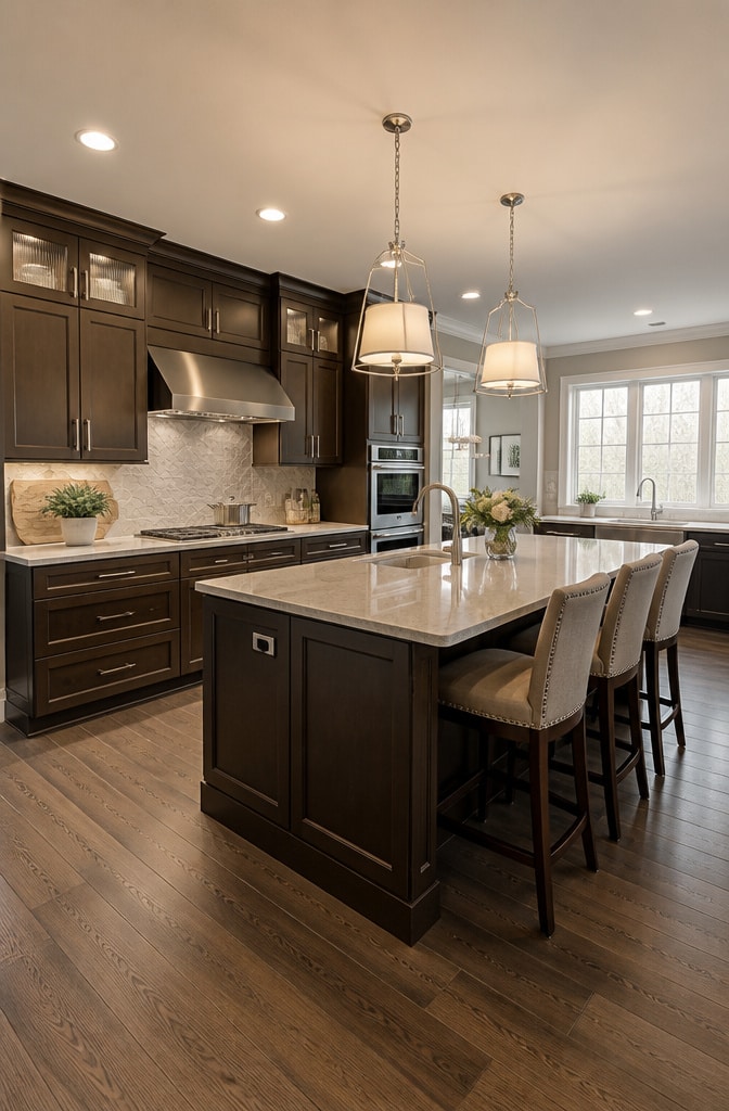 Transitional Dark Brown Cabinets Kitchen Design