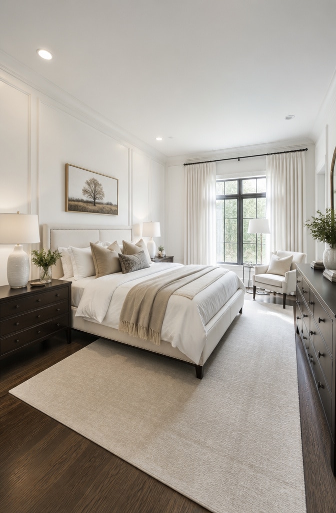 Transitional White Urban Bedroom