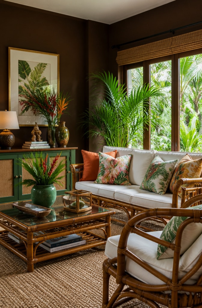Tropical Brown Walls Living Room Oasis