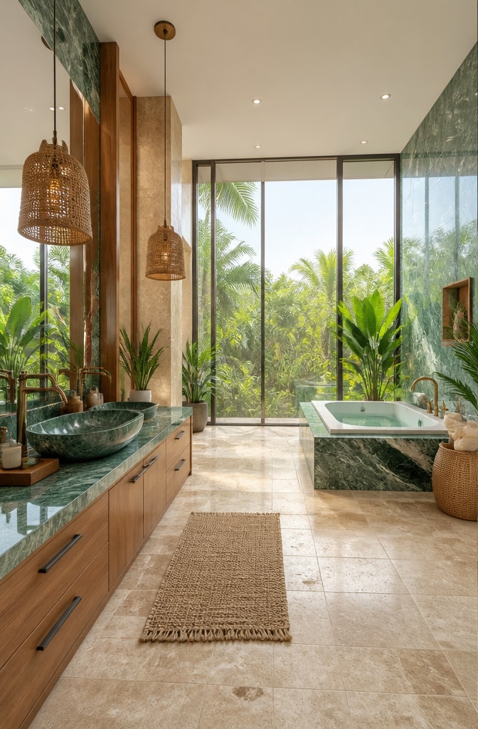Tropical Green Marble Oasis Bathroom