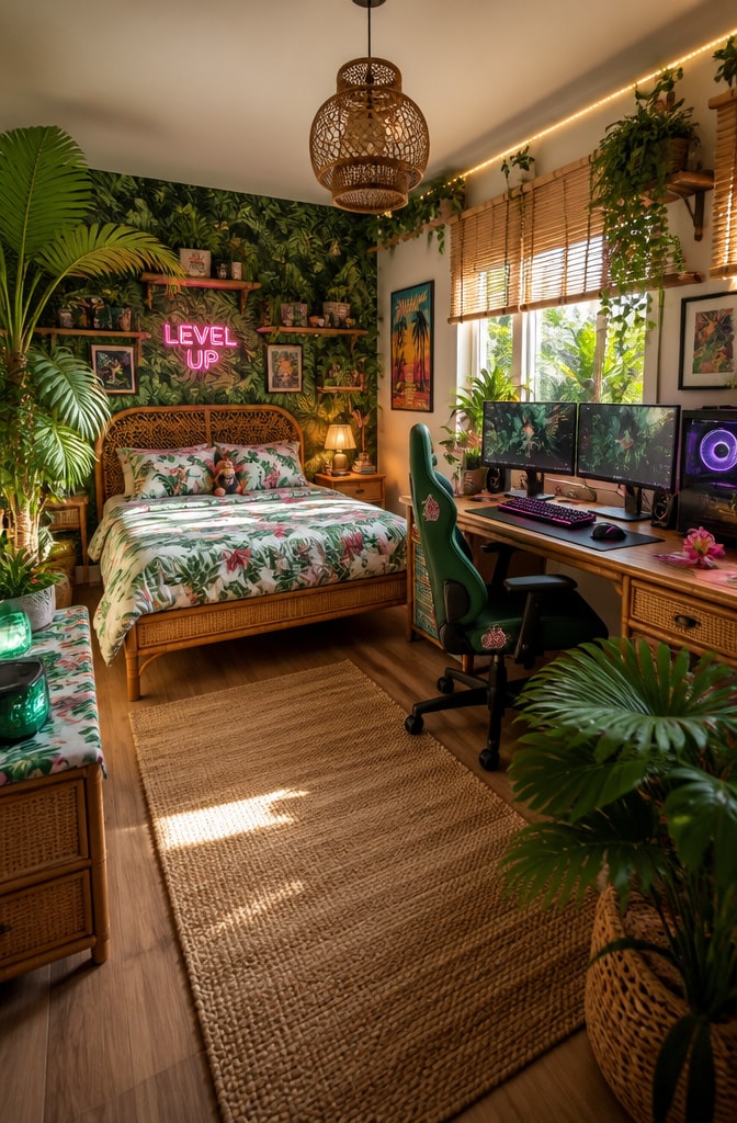 Tropical Jungle Gamer Girl Bedroom