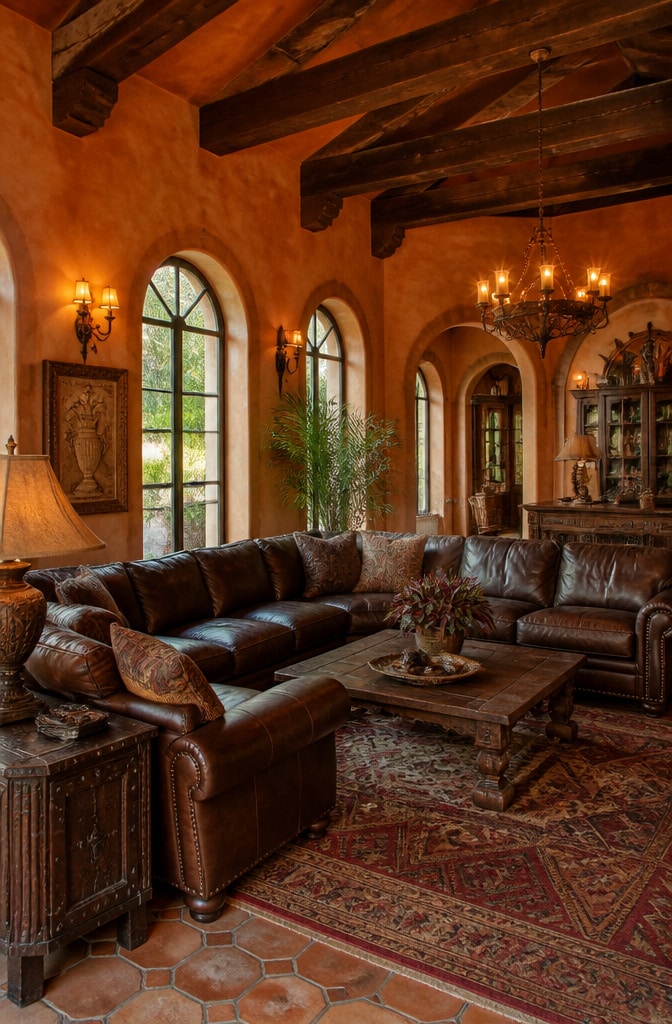 Tuscan-Inspired Brown Living Room