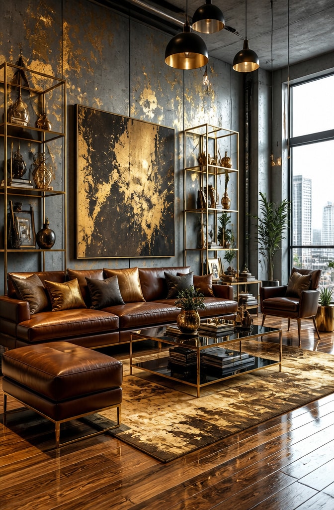 Urban Chic Brown and Gold Living Room