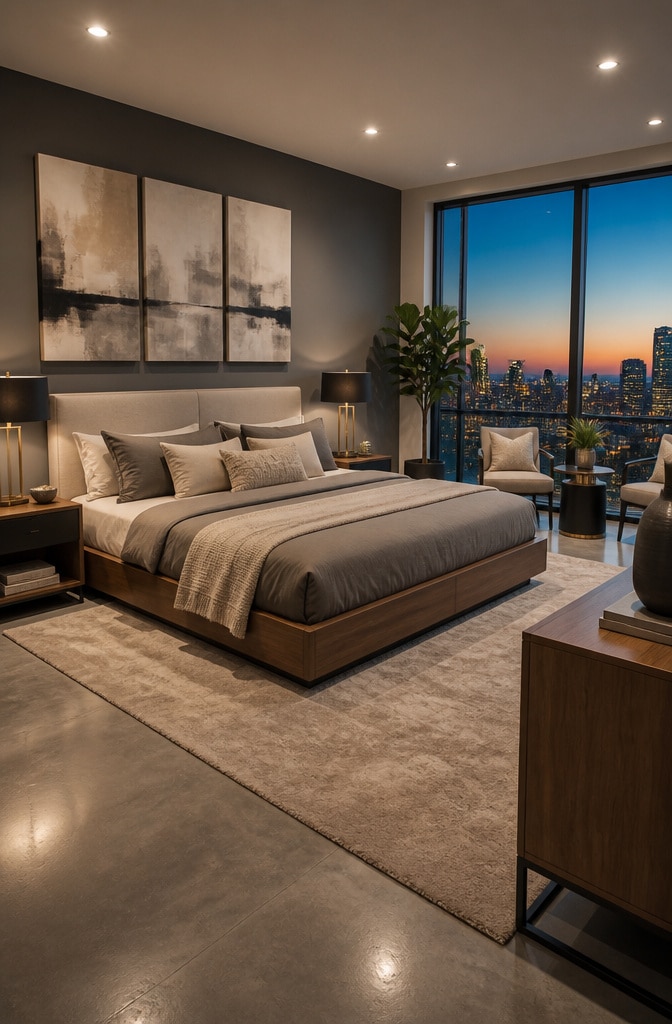 Urban Contemporary Grey and Beige Bedroom