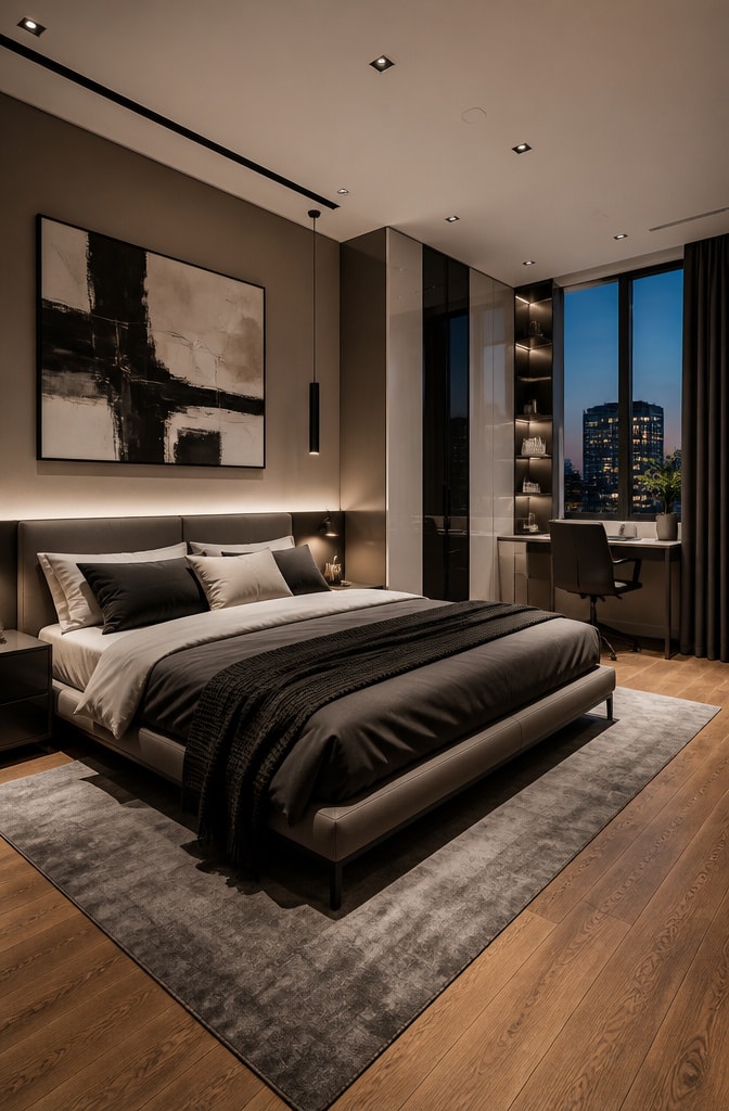 Urban Contemporary Light Brown Bedroom