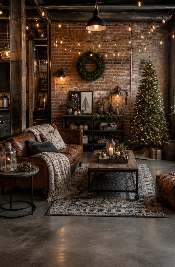 Urban Industrial Christmas Living Room
