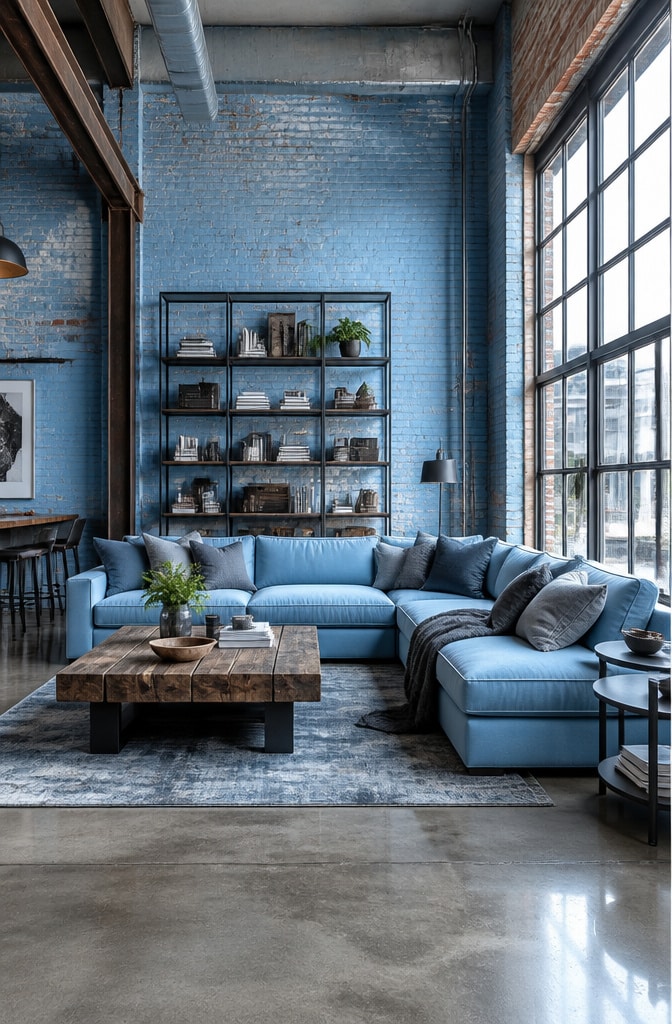Urban Industrial Sky Blue Living Room