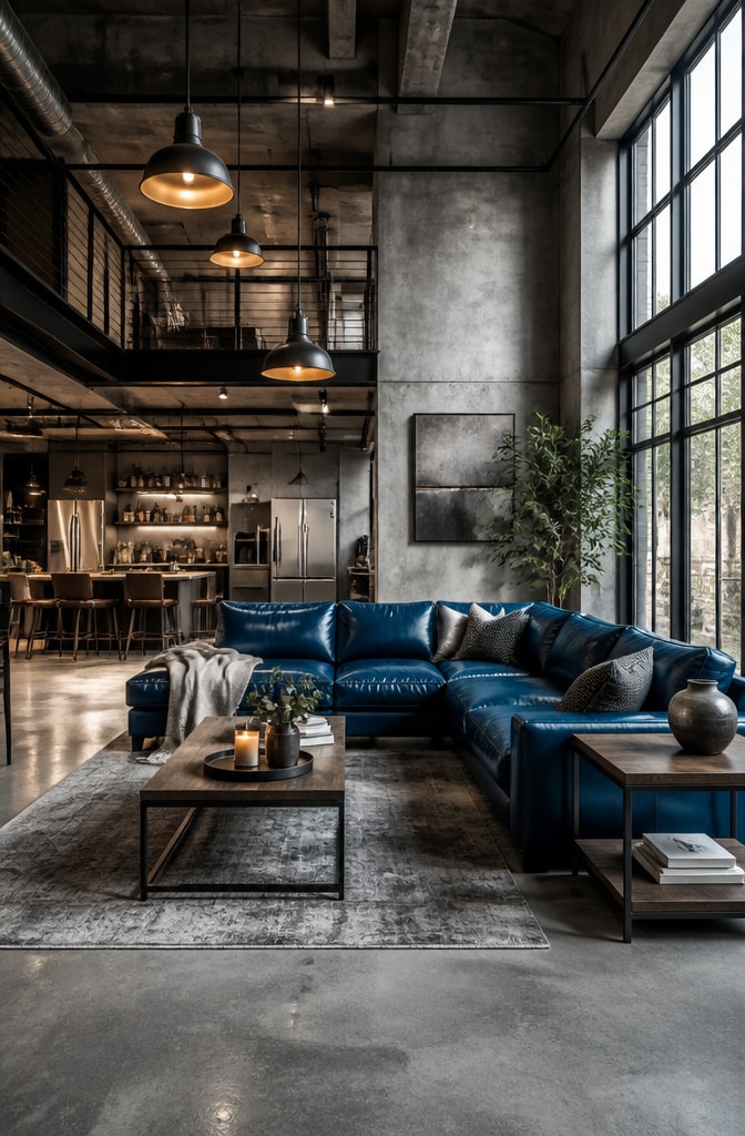 Urban Loft Neutral and Electric Blue Living Room