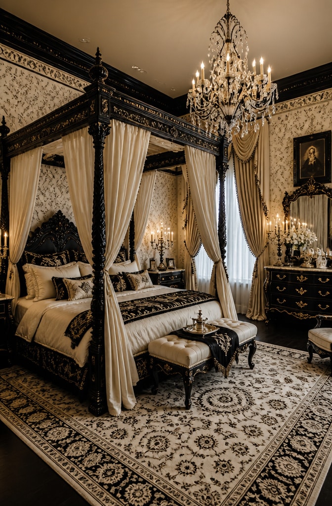 Victorian Elegance Black and Cream Bedroom