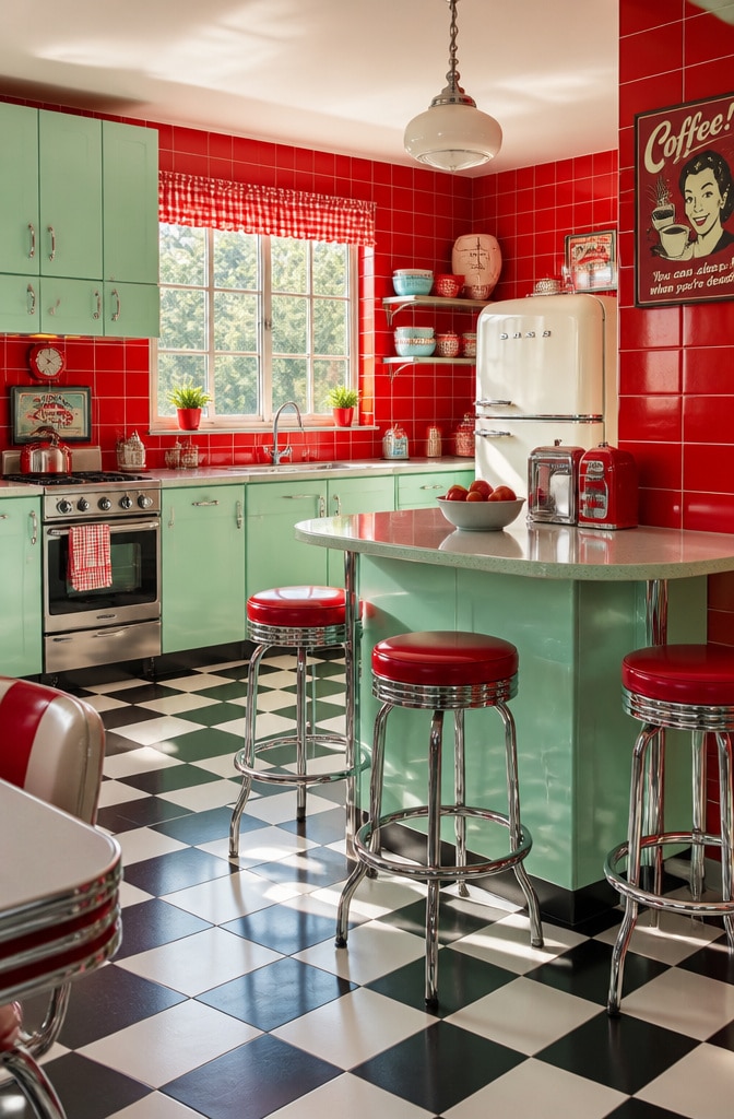 Vintage 1950s Red Tile Kitchen