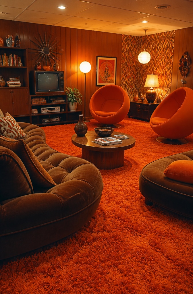Vintage 1970s Brown and Orange Retro Living Room