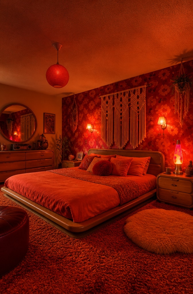 Vintage 70s Red Glow Bedroom