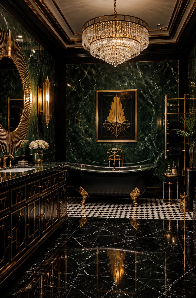 Vintage Art Deco Green Marble Bathroom