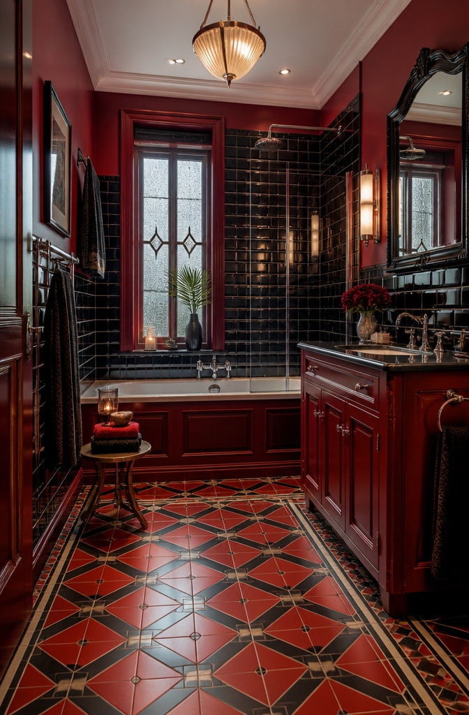 Vintage Art Deco Red and Black Bathroom