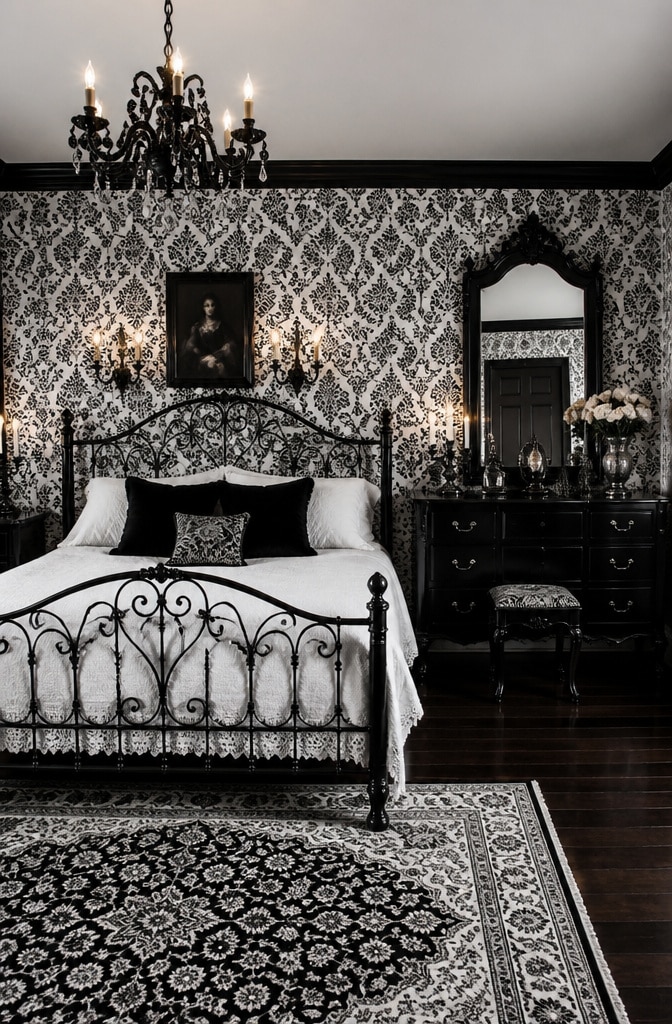 Vintage Black and White Bedroom Elegance